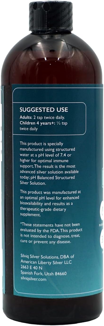 Structured Silver Water 30PPM - ph Balanced Alkaline Structure Silver Liquid Solution Mineral Supplement for Natural Immune Support - Enhanced Wellness & Gut Health - 16 Oz (437ml)