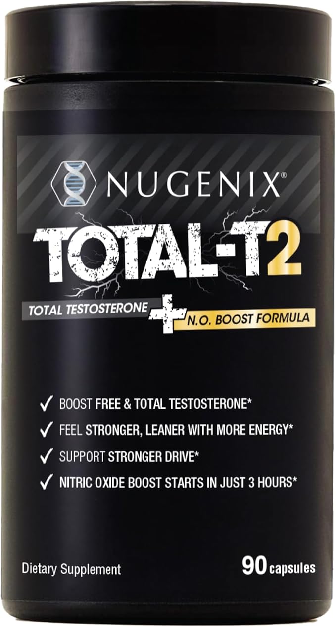 Nugenix Total-T2 - Testosterone Booster and Nitric Oxide Booster for Men, Tesnor, S7, ElevATP, Tongkat, Citrulline, Nitric Oxide and Testosterone Supplement for Men (90 Count)