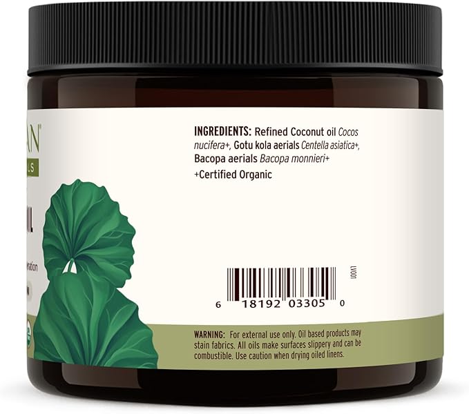Banyan Botanicals Brahmi Oil in Coconut Base – Organic Ayurvedic Massage Oil with Gotu Kola and Bacopa – Calming Massage Oil for Focus & Relaxation – 14.5 oz NonGMO Sustainably Sourced Abhyanga Oil