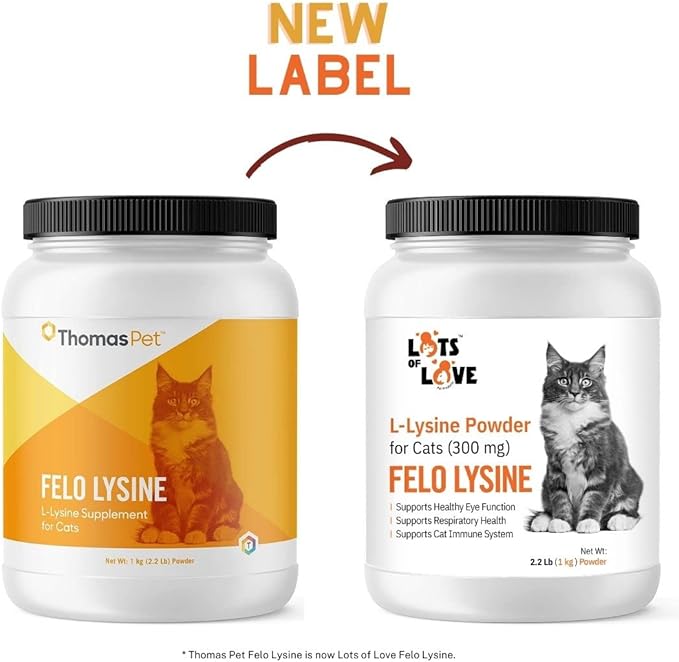 FELO LYSINE - L-Lysine Powder for Cats 300 mg (Thomas Pet Earlier), 1 Kg or 2.2 lb