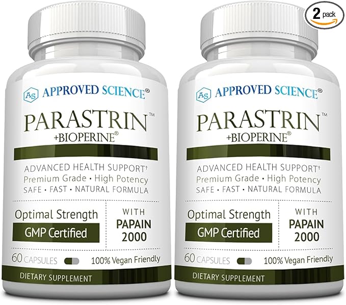 Approved Science Parastrin - 120 Capsules - Cleanse and Improve Gut Health - Black Walnut, Garlic Bulb, Papain 2000, BioPerine - Vegan