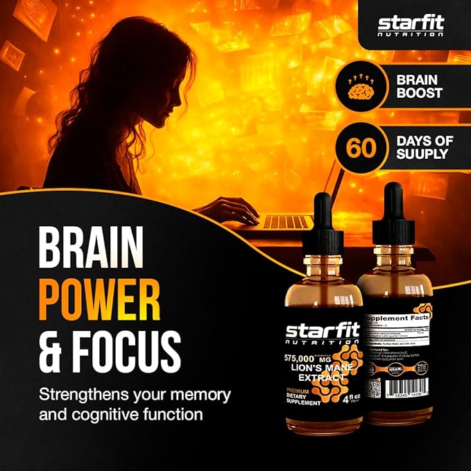 STARFIT Lion's Mane Mushroom Extract, 575,000 mg, Liquid Supplement for Immune Support, Memory, and Digestive Health, 4 fl oz