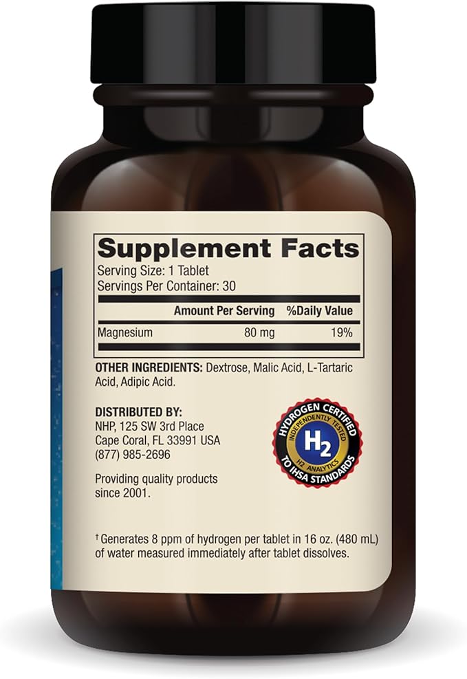 Dr. Mercola H2 Molecular Hydrogen - Supports Healthy Aging, Cellular Energy & Brain Health - with Elemental Magnesium - GMO-Free, Gluten-Free & Soy-Free - 30 Tablets (30 Servings)