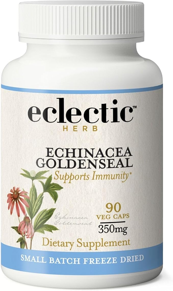 Eclectic Institute Raw Fresh Freeze-Dried Non-GMO Echinacea - Goldenseal | Immune, Respiratory, and Digestive Health | 90 CT (350 mg)