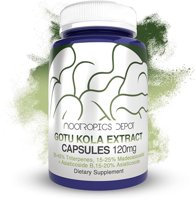 Nootropics Depot Gotu Kola Extract Capsules | 120mg | 180 Count | Acid Resistant | Centella asiatica | 35-45% Triterpenes | Supports Healthy Stress Levels | Promotes Memory Enhancement