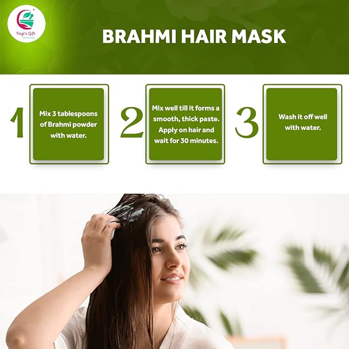Yogi's Giftยฎ | Brahmi Powder 8 Oz | Natural Hair Growth Booster & Volumizer | Scalp Nourishing Mask | Bacopa Monnieri powder