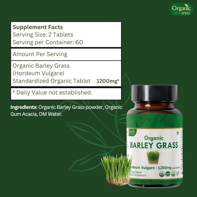 Barley Grass 120 Tablets | USDA Organic Certified |Hordeum Vulgare(Barely Grass) | Supports Detox & Immune Health | Dietary Supplement120tab - Pack of 3