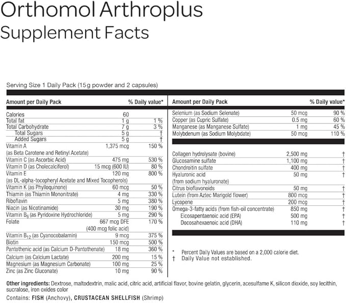 Orthomol Arthroplus, 30-Day Supply, Advanced Bone & Joint Health Supplement with Collagen, Glucosamine & Chondroitin, Advanced Version of Orthomol Osteo