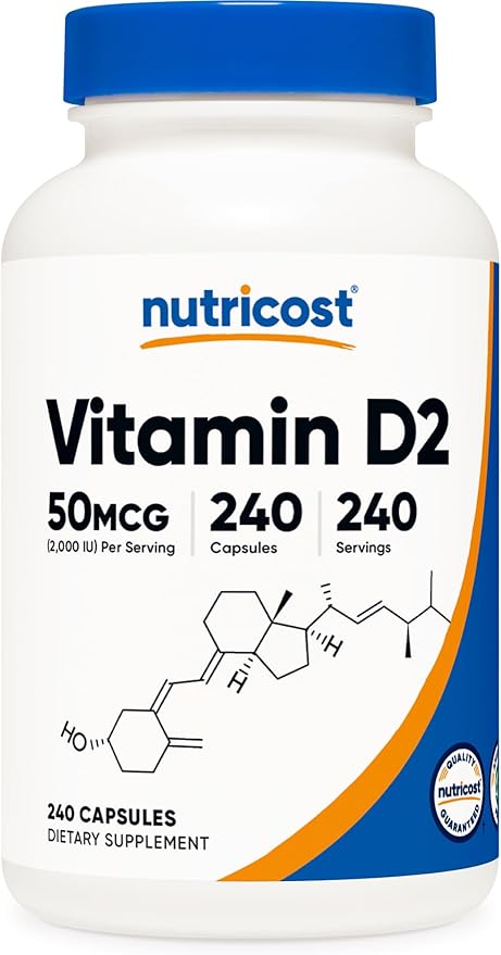 Nutricost Vitamin D2 Supplement (2000 IU) 240 Capsules - Vegan, Non-GMO, Gluten-Free, Third-Party Tested