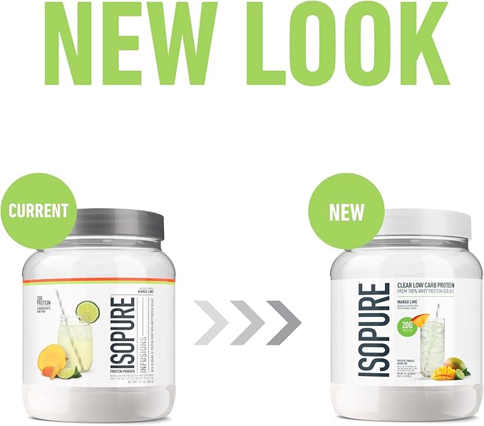 Isopure Clear Whey Isolate Protein Powder, Lactose Free, Gluten Free, Naturally Flavored, Mango Lime, 20g Protein Per Serving, 14.1 Oz, 16 Servings (Packaging May Vary)