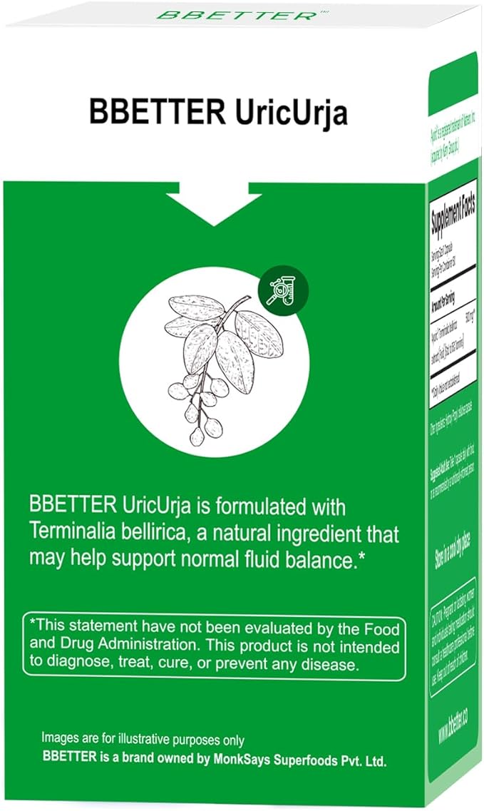 BBETTER UricUrja โ Uric Acid Support Supplement with Ayuricยฎ (Terminalia bellirica) โ Lab-Tested Herbal Formula โ180 Capsules