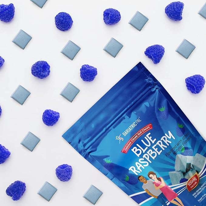 BariatricPal Sugar-Free Calcium Citrate Soft Chews 500mg with Probiotics (90 Count) - Blue Raspberry