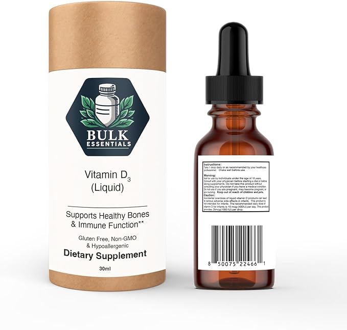 Pure Vitamin d3 Drops – 1000 IU per Serving for Bone & Immune Support – USA Made Liquid Vitamin D Supplements for Women & Men – Non-GMO & Gluten-Free – 30ml