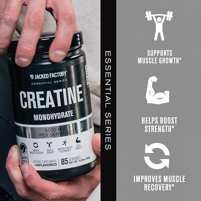Jacked Factory Creatine Monohydrate Powder 150g - Creatine Supplement for Muscle Growth, Increased Strength, Enhanced Energy, & Improved Athletic Performance 30 Servings, Unflavored