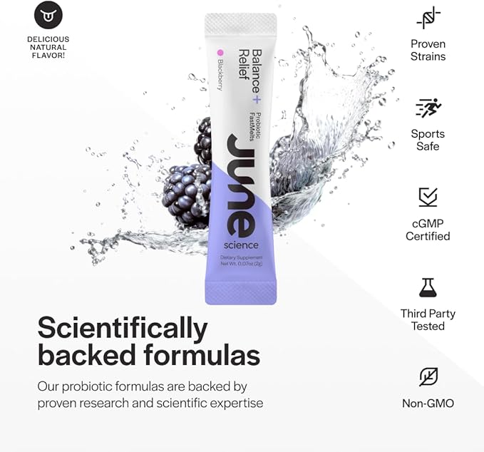 Balance + Relief | Fast Melt Pre + Probiotic for Mood & Stress - BlackBerry Flavor, 30 Powder Sachets