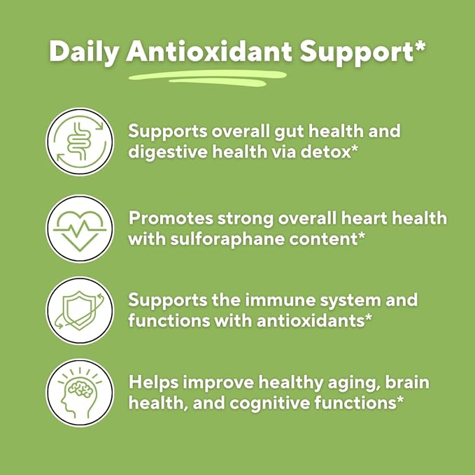 Organic Broccoli Sprout & Broccoli Extract for Sulforaphane, Antioxidant, Brain, Skin, Heart Health Support - 120 Veggie Capsules - Non-GMO, Gluten-Free, Vegan-Friendly Supplement