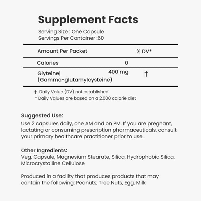 CONTINUAL - G Glyteine 400 mg Capsules | Cellular‑Enhancing Glutathione Supplement | Powerful Antioxidant Support | 90‑Day Supply (180 Capsules)