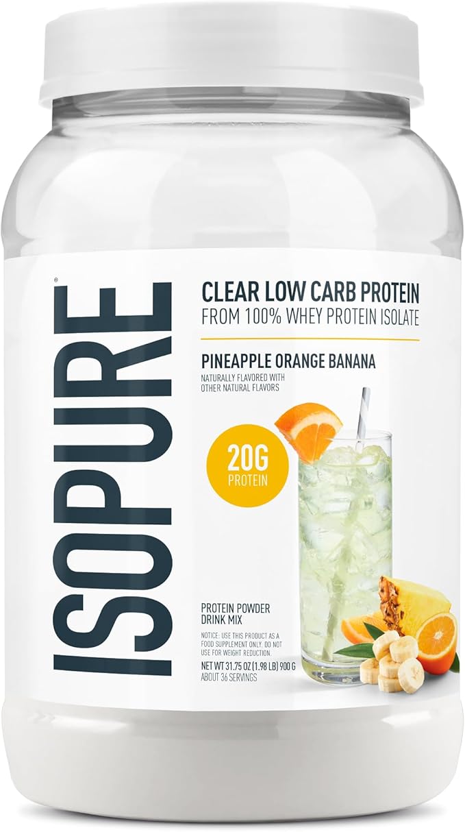Isopure 100% Pure Whey Isolate Protein Powder Infusions, Lactose Free, Gluten Free, Naturally Flavored, Pineapple Orange Banana, 20g Protein Per Serving, 1.9 Lb, 36 Servings