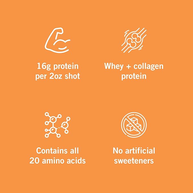 Protein Drink, 16g Protein Per 2oz Shot, 32 fl oz Carton, Citrus, Collagen and Whey Drink, No Artificial Sweeteners