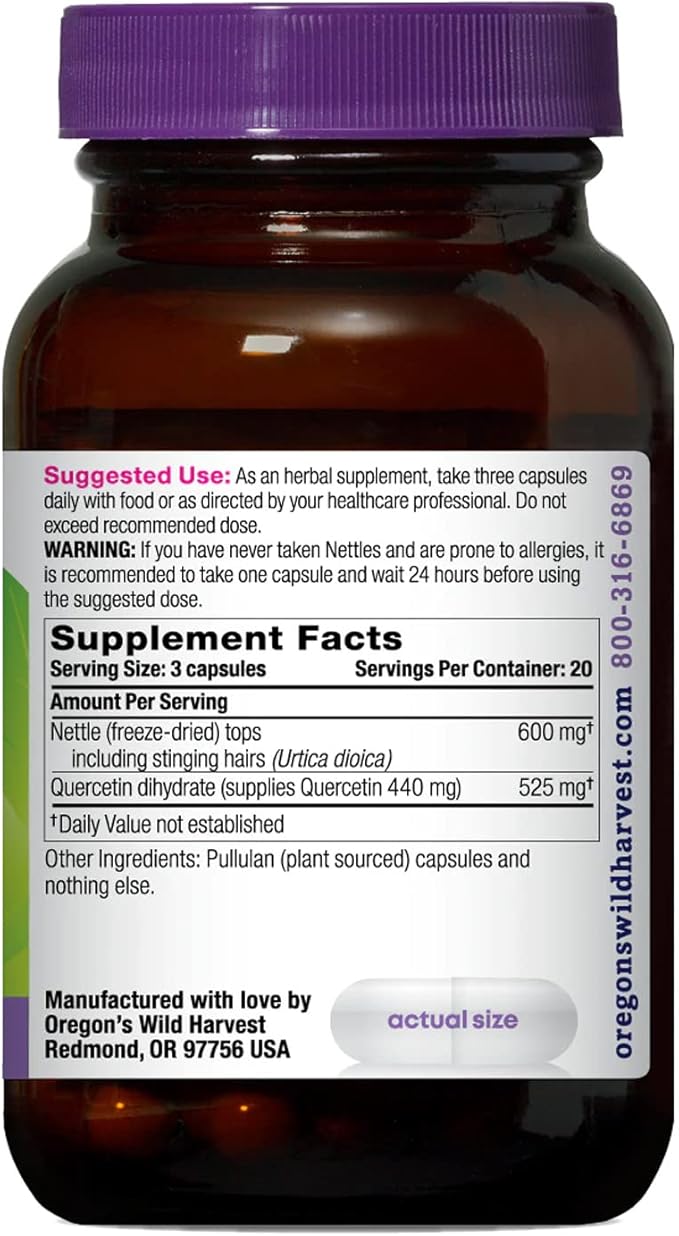 Oregon's Wild Harvest Nettle Quercetin Capsules, Non-GMO Organic Herbal Supplements, 60 Count