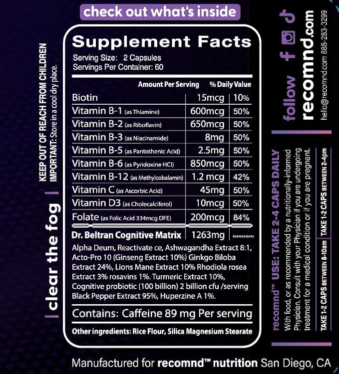 Nutrition - Clear Focus, Brain Supplements for Memory and Focus Support, Memory Supplements with Ashwaghanda, Lions Mane, Ginkgo Biloba, and More, 120 Capsules