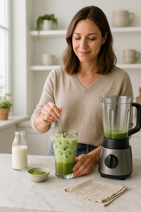 Paromi Tea Matcha With Vanilla 35 Grams, Organic Stone-Ground Organic Green Tea with Natural Vanilla Flavor, Serve Hot or Iced, Blend, Whisk, Stir, or Shake into Water or Milk