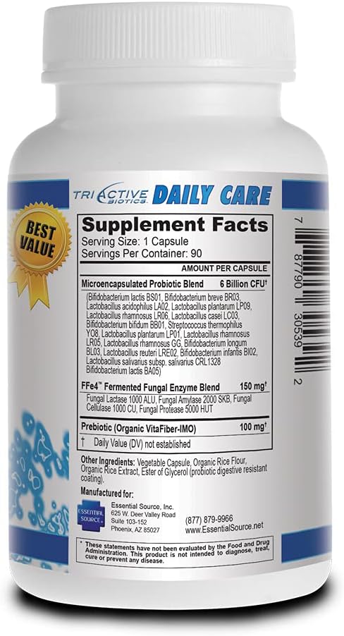 TriActive Biotics Daily Care - Probiotics for Women and Men, Prebiotic Blend with 6 Billion CFU - Probiotics for Digestive Health - Support Gut Health, Immune Defense - 90 Capsules