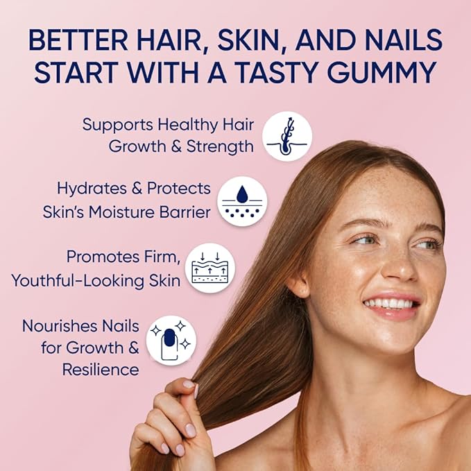 Moerie Hair Skin and Nails Gummies for Women & Men - Biotin for Hair Loss, Gummy Vitamins & Growth Dietary Supplements - Sugarbear for Thicker Hair - Allergen Free - 120 per Serving - Balanced Diet