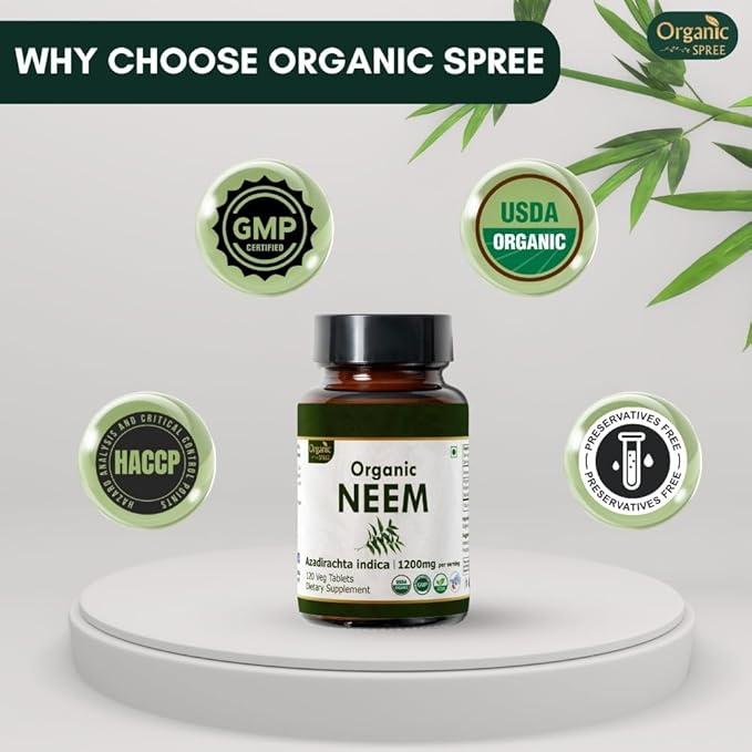 Neem 120 Tablets | Azadirachta Indica (Neem) | USDA Organic Certified | Healthy Skin and Detox | Dietary Supplement 120tab - Pack of 3