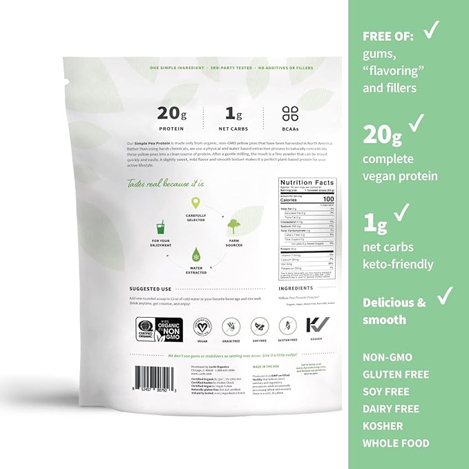 Sprout Living Organic Pea Protein Powder, Unflavored, 20 Grams of Plant Based Organic Protein Powder Without Artificial Sweeteners, Non Dairy, Non-GMO, Vegan, Gluten Free (5 Pound, 95 Servings)