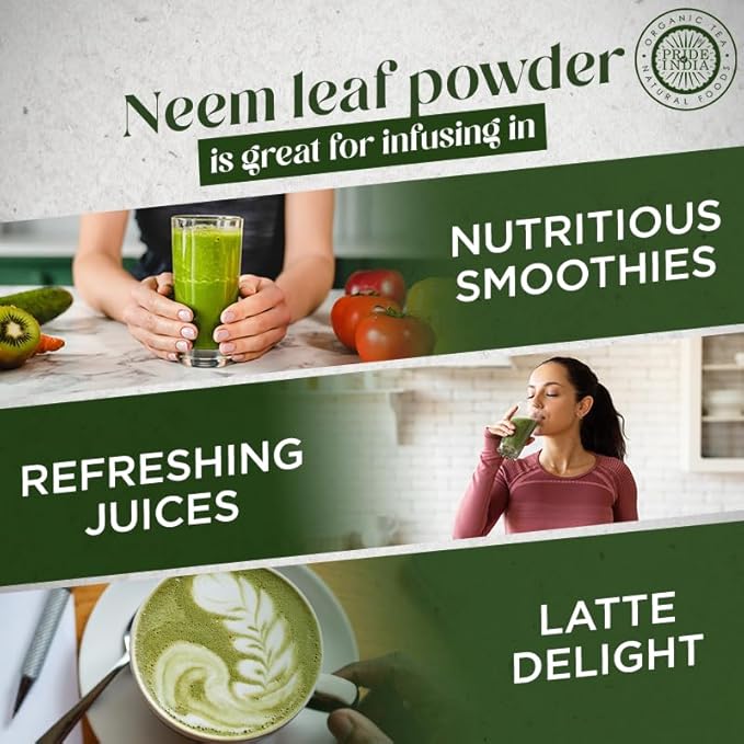 Pride Of India | Natural Neem/Margosa Herb Powder 8 oz (227 gm) | Nutrient-Rich Superfood | Add it to Smoothies, Juices & Dips | Bitter, Earthy & Astringent Taste | 100% Natural Vegan, Gluten-Free