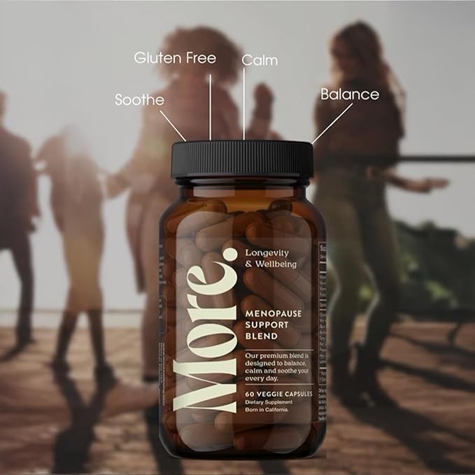 More. Longevity & Wellbeing Menopause Support Supplements for Women | Vegan, Hormone-Free & Gluten-Free | Natural Extracts for Hot Flashes, Night Sweats & Hormonal Balance – 60 Caps