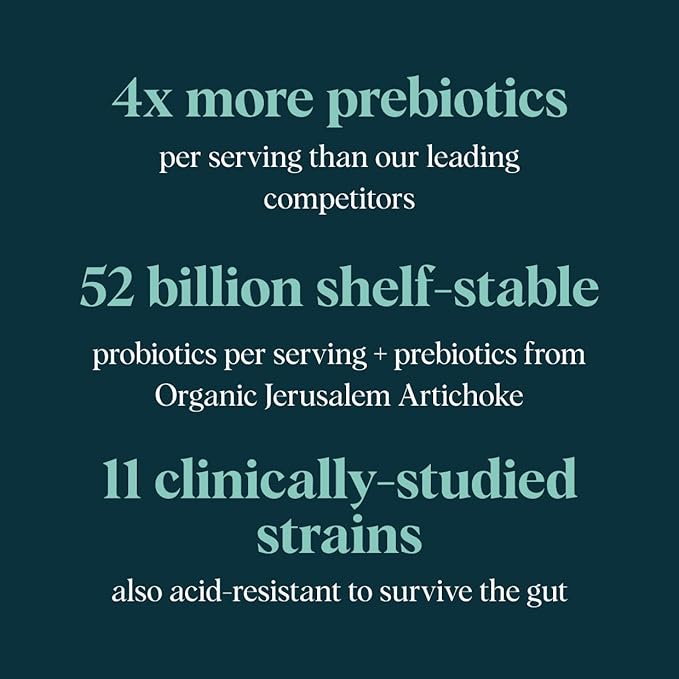 Ora Organic Probiotics with Prebiotics - 52 Billion CFU 11 Clinically Studied Strains for Digestive Health, Trust Your Gut, Gluten Free, 60 Capsules