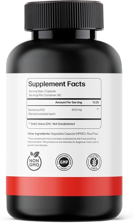 Ultra Berberine Supplement Capsules 600mg (1200mg to 1800mg Daily) – Pure Berberine HCL Supplement to Support Metabolism & Daily Vitality – Vegan, Gluten-Free Diet Supplements (90 Capsules)
