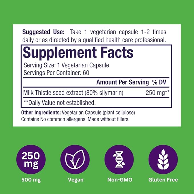 Paradise Herbs Milk Thistle, Active Whole Spectrum Extract, Vegan, Non GMO, Gluten Free, 60 Vegetarian Capsules