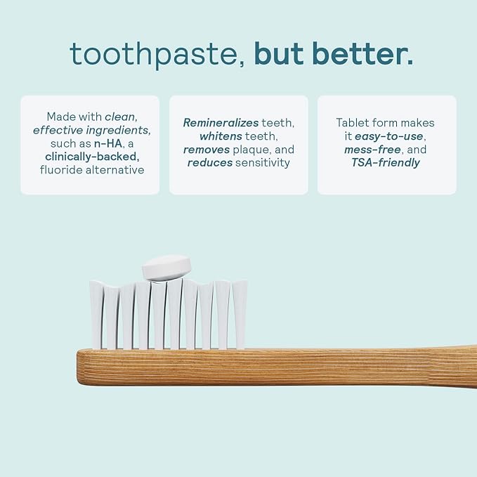 HUPPY Toothpaste Tablets, Nano Hydroxyapatite Toothpaste - Natural Whitening, Fluoride Free and Remineralizing Tablets - Travel Hydroxyapatite Tabs (4 Month Refill no Refillable Tin)