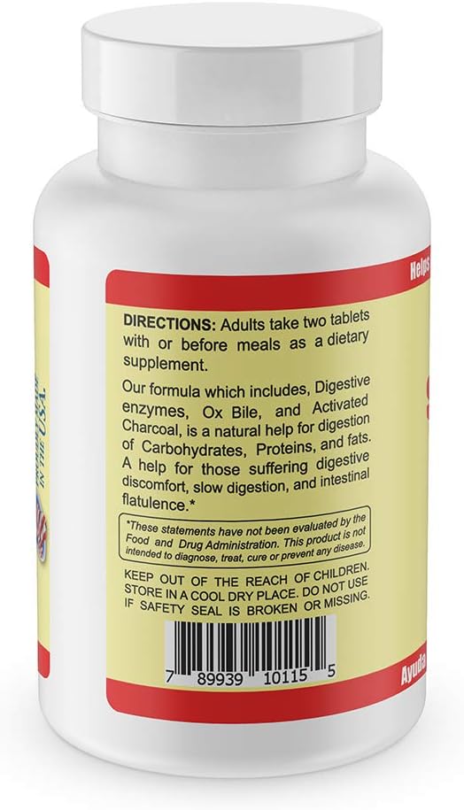 Super Digestive Supplement. Ox Bile & Activated Charcoal for Digestive Support, Bloating Relief, Gut Cleanse, Nutrient Absorption, and Overall Wellness. 100 Tablets. Pack of 2