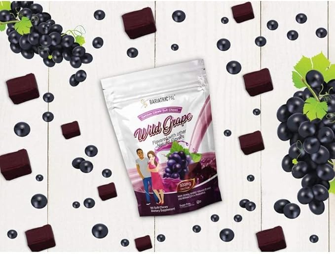BariatricPal Sugar-Free Calcium Citrate Soft Chews 500mg with Probiotics (90 Count) - Wild Grape