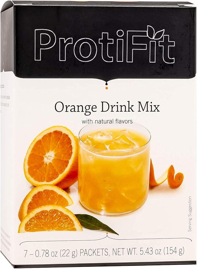High Protein Fruit Flavored Powder Drink Mix, 15g Protein, Low Calorie, Sugar Free, Ideal Protein Compatible, 7 Servings Per Box (Orange)