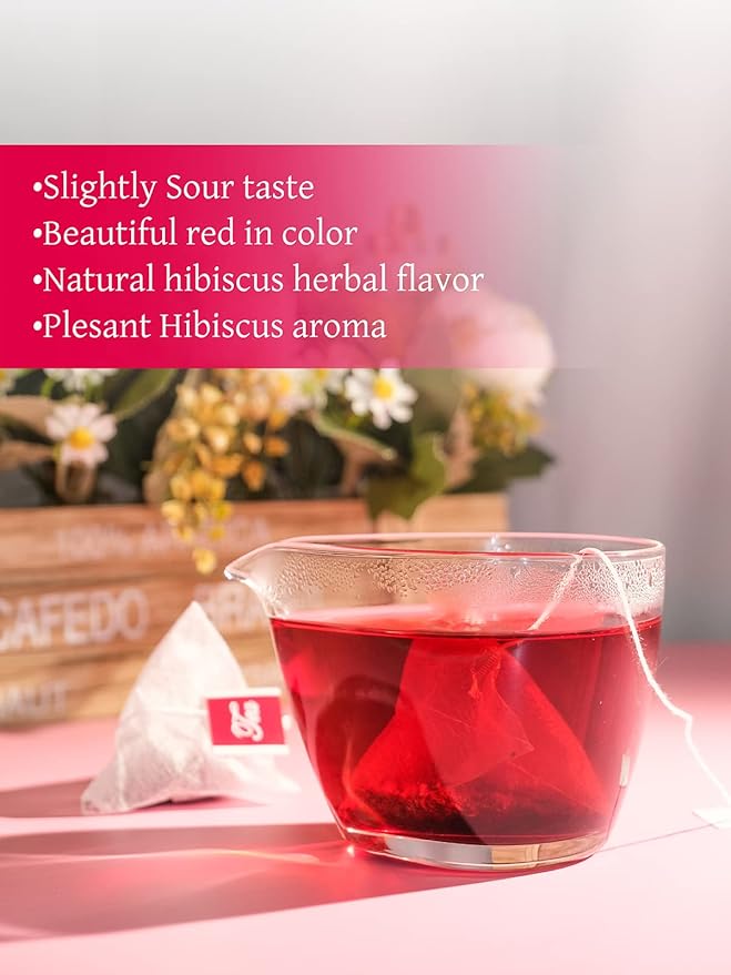 TeeLux Hibiscus Tea Bags, Natural Hibiscus Flowers Herbal Tea, Caffeine Free, Refreshing Tart Flavor, Hot & Iced Tea, 50 Count