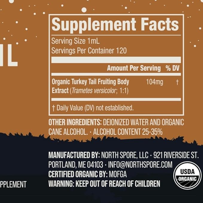 North Spore Organic Turkey Tail Tincture | Mushroom Supplement for Immune Wellness | Sustainably Grown & Confirmed for Potency | Trametes Versicolor Extract | Vegan, Non-GMO - 4oz