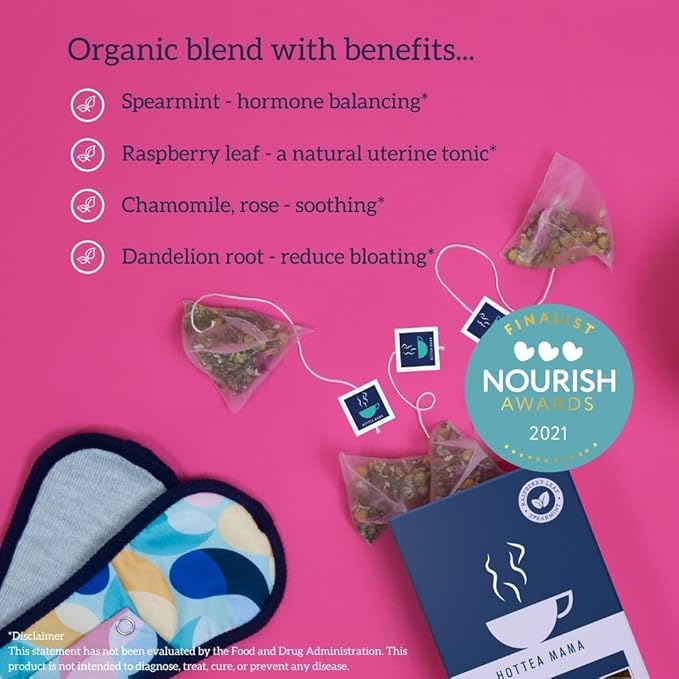 HOTTEA MAMA | Over The Moon | Period Support Tea | Spearmint, Raspberry Leaf, Rose, Chamomile, Dandelion Root | 14 Whole Leaf Biodegradable Tea Bags (28 Cups)