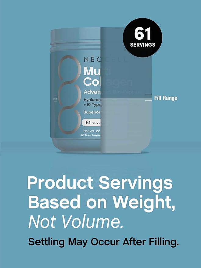 NeoCell Multi Collagen Bio-Peptides Powder | 22oz | Advanced with Hyaluronic Acid and Vitamin C | 10 Super Types of Collagen | Superior Absorption | Grassfed Protein Supplement |