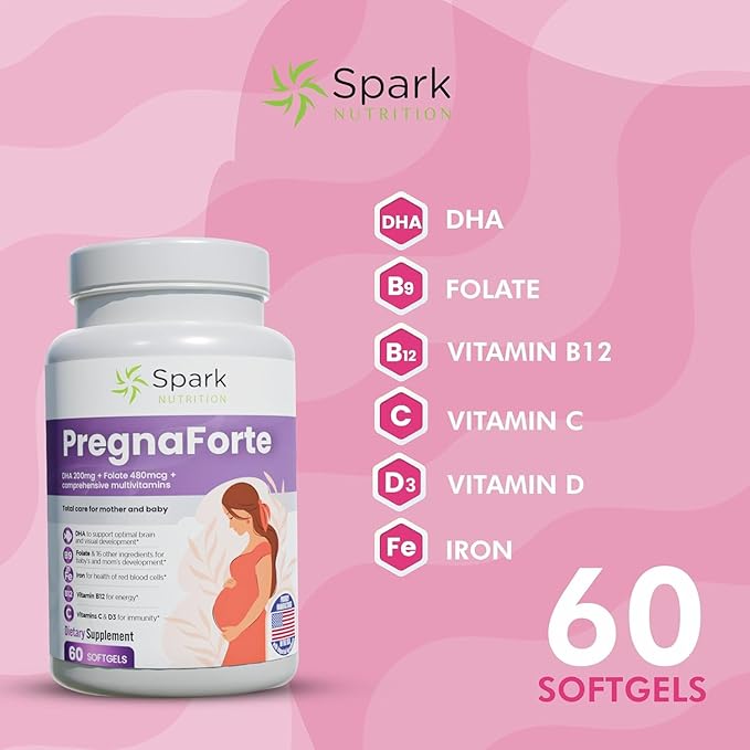 Pregnaforte 1 a day Prenatal vitamins for women 2 month: Folic acid, Fish Oil Omega 3 DHA/EPA, D3, B6, B12, C, E, Calcium, Iron, Magnesium, Zinc supplement FSA HSA eligble multivitamin, Pack of 3