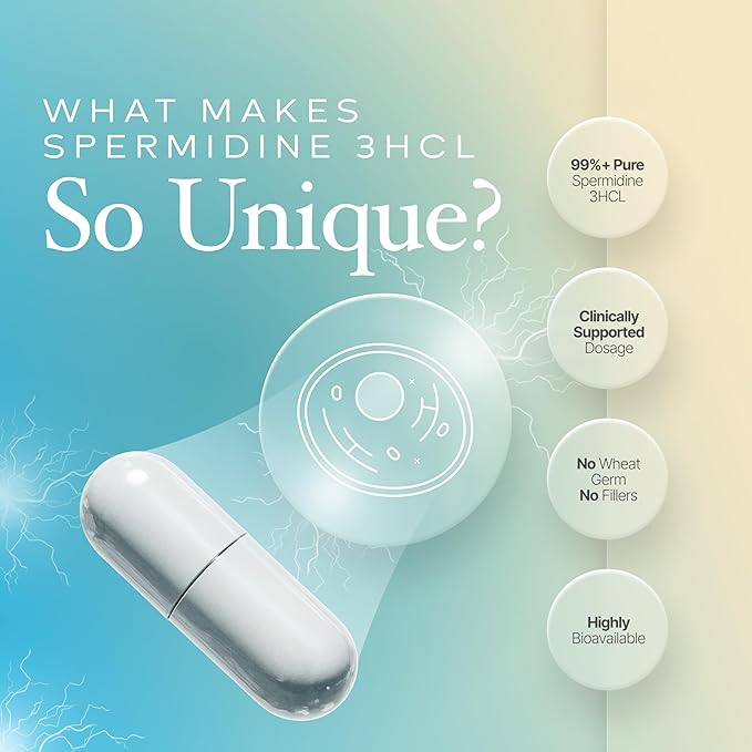 Spermidine Capsules πππ¨π§ππ‘ ππ₯ππ 99% Concentration 100x More Potent Than Wheat Germ Extract for Anti-Aging DNA Telomere Support