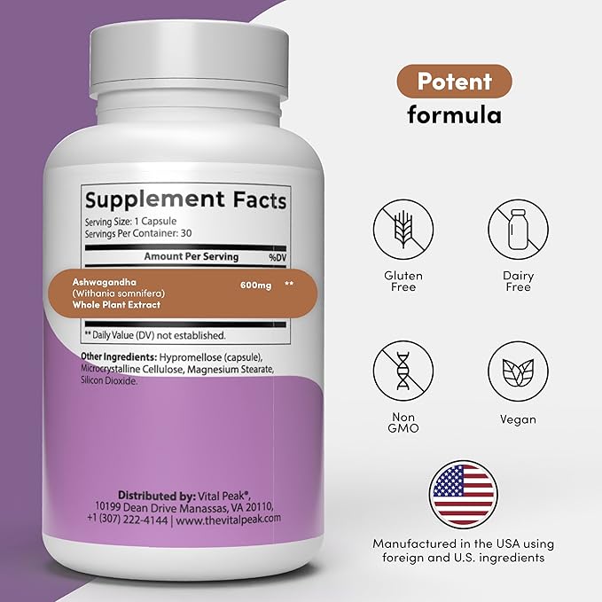Ashwagandha 600 mg - Pure Supplement for Men & Women - Herbal Root Extract Tablets - Vegan, Gluten Free, Dairy Free, Non-GMO - 30 Capsules