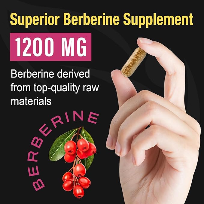 Berberine Supplement 1200mg - High Bioavailability Berberine HCL Microbeadlets,GLP-1 & AMPK Activator for Women Men 90 Vegan Capsules