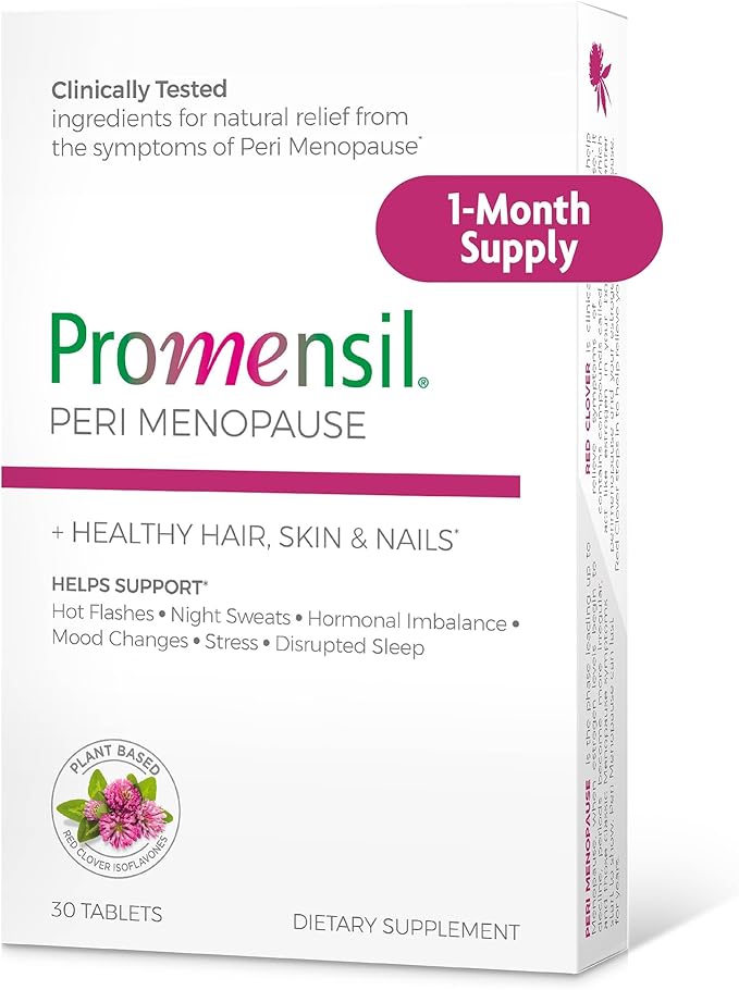 Promensil Perimenopause Supplements for Women- Red Clover Isoflavones Vitamins, Helps Support Hot Flashes, Night Sweats, Restlessness, Contains Biotin & Vitamin D- 30 Tablet Count, Pack of 1