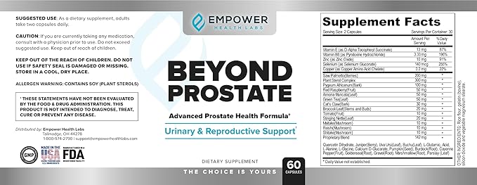 Empower Health Beyond Prostate Supplement – Prostate Health Support with Saw Palmetto, Zinc, Red Raspberry, and Stinging Nettle – Urinary and Prostate Wellness Complex – 60 Capsules