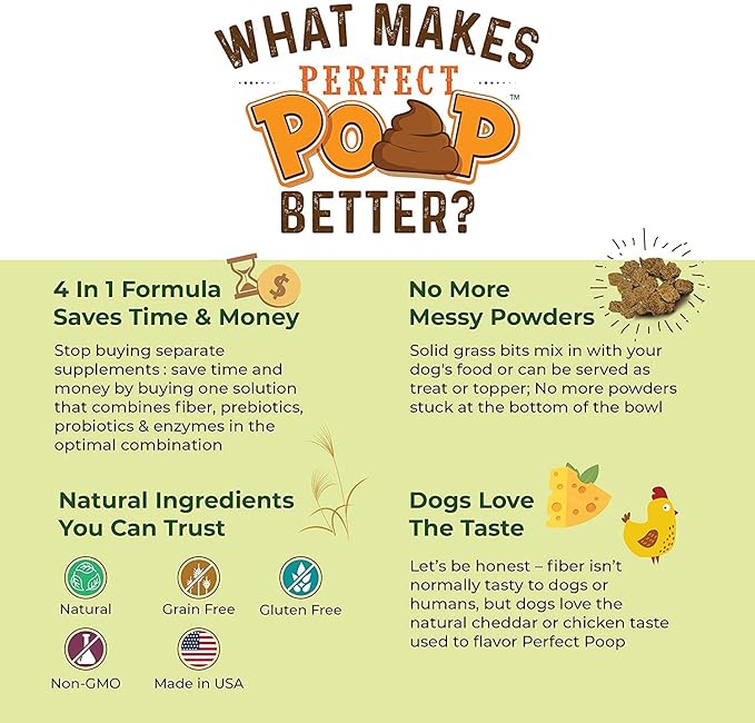 Perfect Poop Digestion & Health Supplement for Dogs: Fiber, Prebiotics, Probiotics, Enzymes Digestive, Hard & Soft Stool, Improved Health (4.2oz Cheddar Bag + 4.2 oz Chicken Bag, 4.2 oz Bundle)